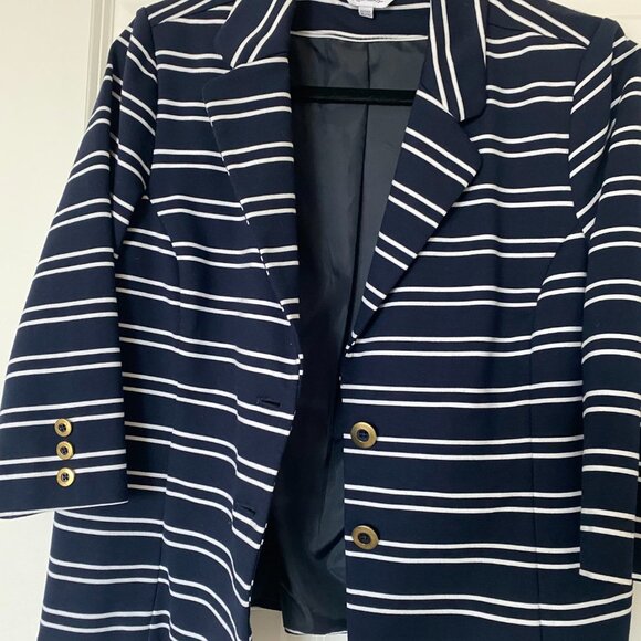 REITMANS Navy and White Dress/Casual Jacket Blazer Fully Lined Tailored Sz XL/p - Picture 2 of 5